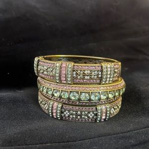 Heidi Daus Everyday Elegance pink and green crystal stackable bracelets.